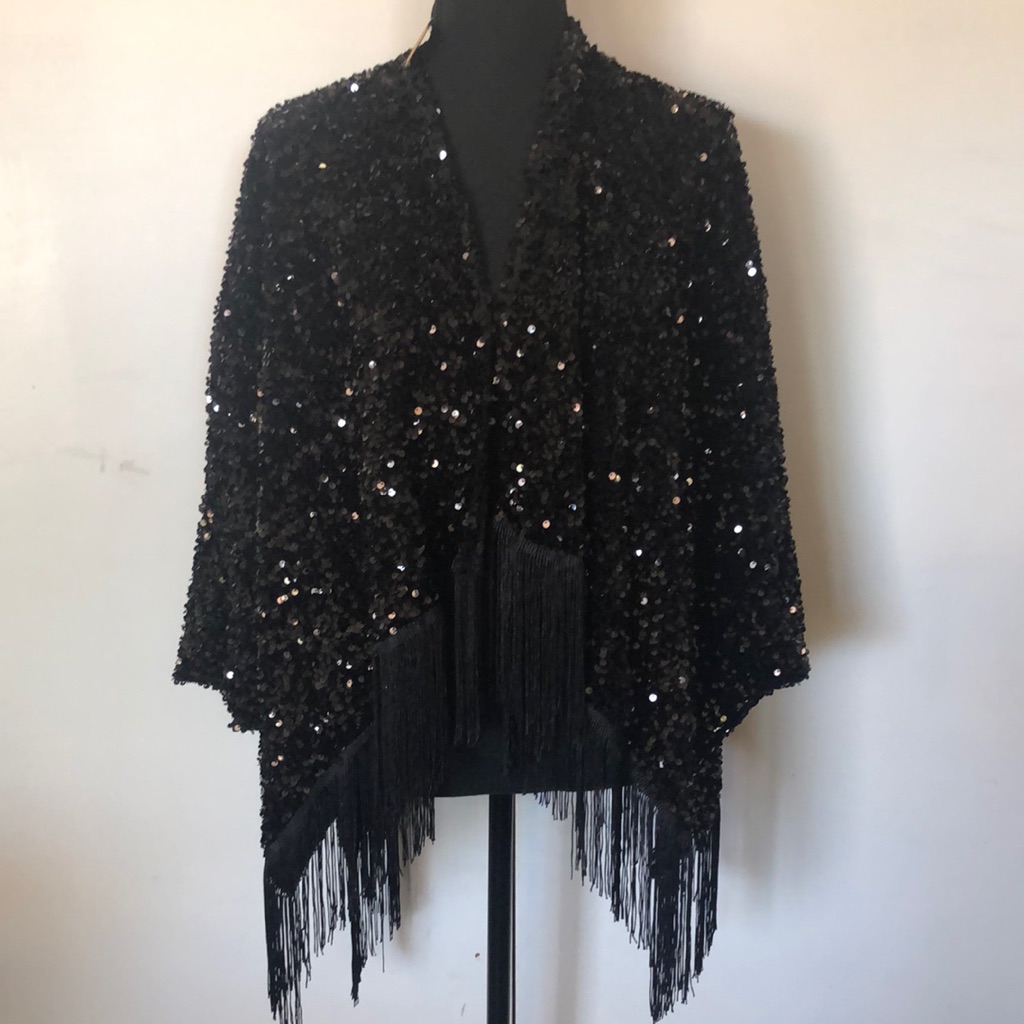 Steve Madden Black Sparkle Fringe Shrug
